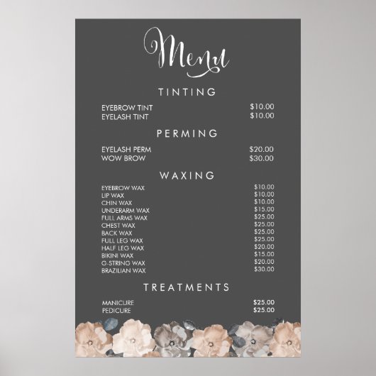 Kapsalon Schoonheidssalon Kapper Menu Prijs Poster (Voorkant)