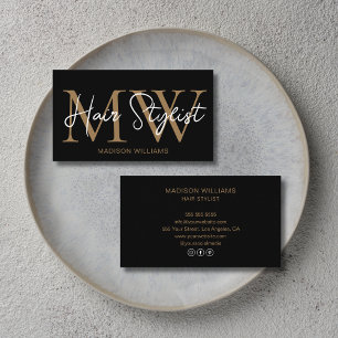 Kapsalon Stylist Eigen Monogram Zwart en Goud Visitekaartje