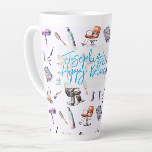 Kapsalon stylist kapsalon gepersonaliseerd latte mok (Linkerhoek)