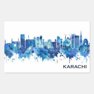 Karachi Pakistan Skyline Blue Rechthoekige Sticker