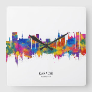 Karachi Pakistan Skyline Vierkante Klok