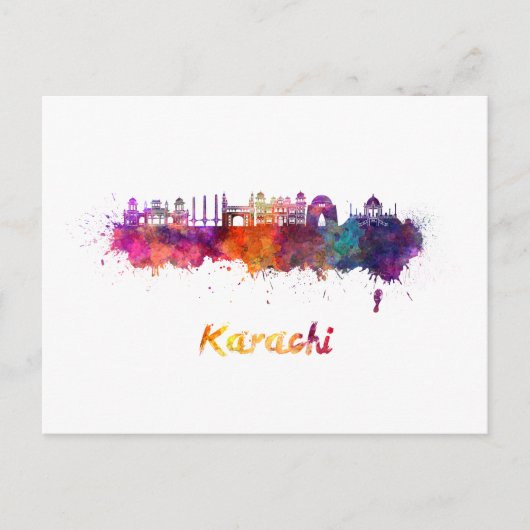 Karachi skyline in waterverf briefkaart (Voorkant)