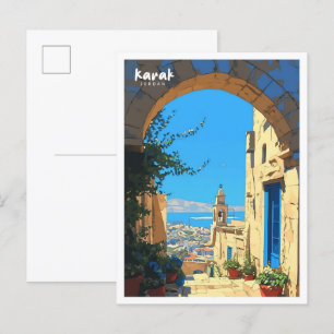 Karak Jordan Vintage Illustratie Reizen Briefkaart