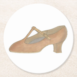 Karakter Tan T-Strap Dance Shoe Verjaardagsfeest Ronde Kartonnen Onderzetter