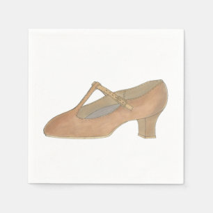 Karakter Tan T-Strap Dance Shoe Verjaardagsfeest Servet
