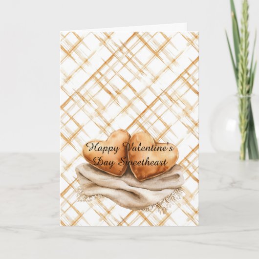 Karamel Crème Strepen Hart Kussens Deken Liefde Kaart (Voorkant)