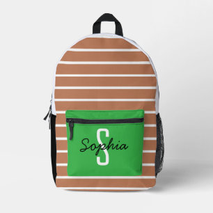 Karamel en witte strepen met verse groene zak bedrukte rugzak