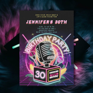 Karaoke 90s Neon Glow Millennial 30e verjaardag Kaart