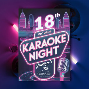 Karaoke 90s Neon Pink Glow Y2K 18e verjaardag Kaart