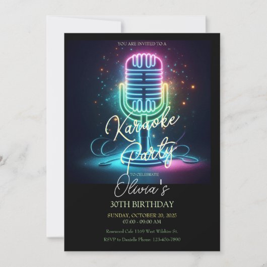 Karaoke Anniversaire Fête Invitation (Devant)