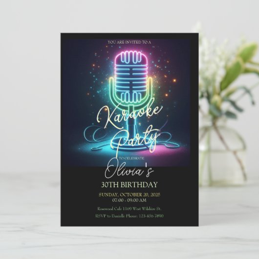 Karaoke Anniversaire Fête Invitation (Debout devant)