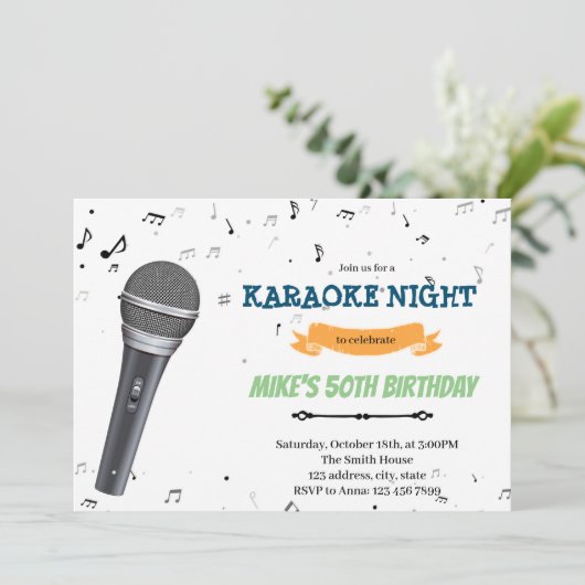 Karaoke avond verjaardagsuitnodiging kaart (Staand voorkant)