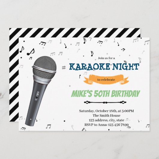 Karaoke avond verjaardagsuitnodiging kaart (Voorkant / Achterkant)