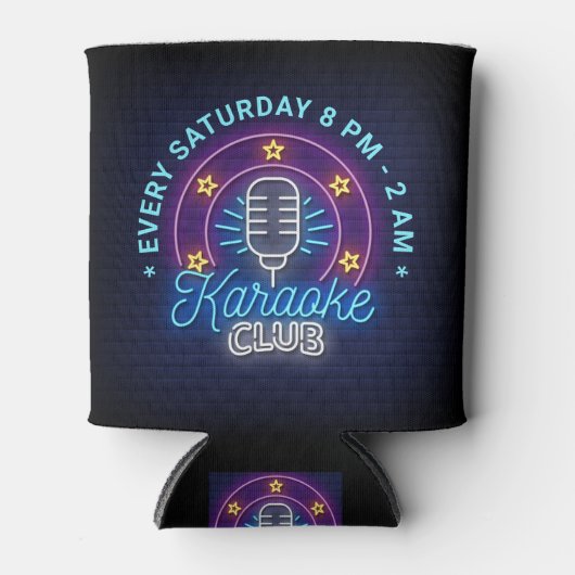 Karaoke Club Neon Let Illustration, Custom Text Blikjeskoeler (Voorkant)