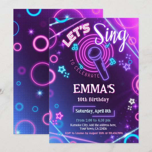Karaoke Feest Uitnodiging (Voorkant / Achterkant)