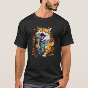 Karaoke Kat met Mic voor Zanger en Song Lo T-shirt