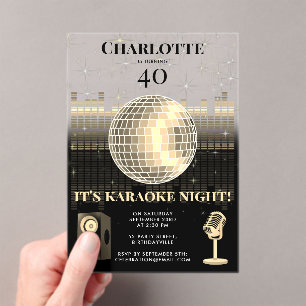 Karaoke Nacht Black Gold 40ste Disco Verjaardagsfe Acryl Uitnodigingen