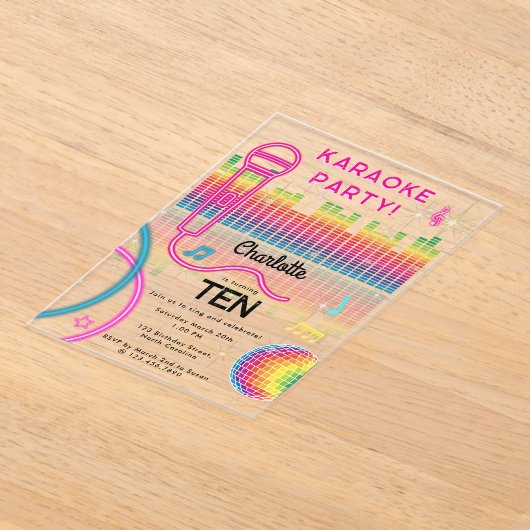Karaoke Neon Glow Birthday Singing Music Party  Acryl Uitnodigingen (Laagn)