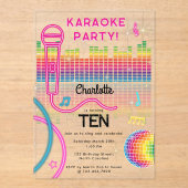 Karaoke Neon Glow Birthday Singing Music Party  Acryl Uitnodigingen (Voorkant)