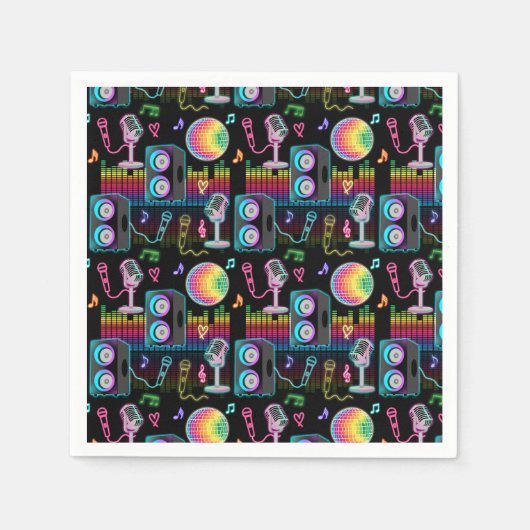 Karaoke Neon Glow Singing Music Party Servet (Voorkant)