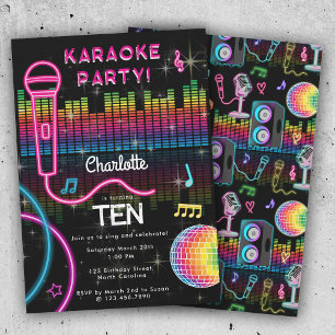 Karaoke Neon Glow Verjaardags Zang Muziek Feest Kaart
