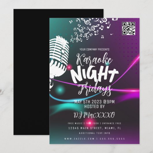 Karaoke Night Event Party Bar Flyer Kaart (Voorkant / Achterkant)