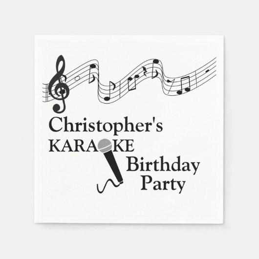 Karaoke Party Musical Scale Microphone Black Tekst Servet (Voorkant)