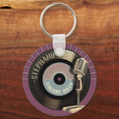 Karaoke Queen Funny Retro Record Sleutelhanger (Voorkant)