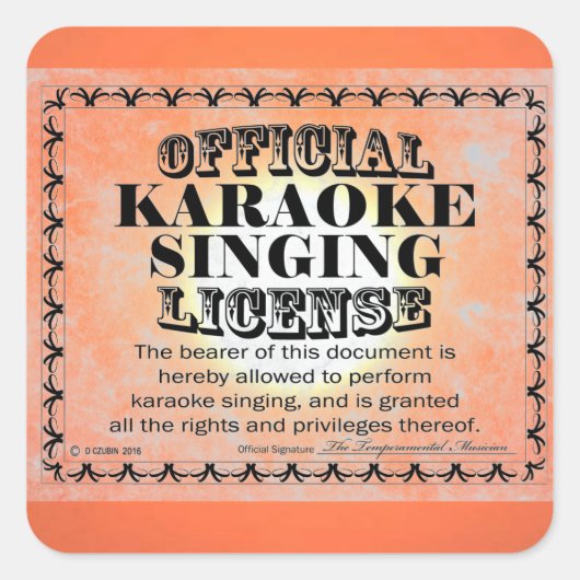 Karaoke Singing License Square Sticker (Voorkant)