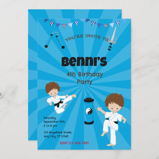 Karate Anniversaire Fête Invitation (Devant / Derrière)