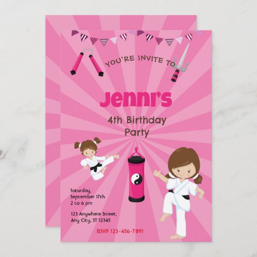 Karate Anniversaire Fête Invitation (Devant / Derrière)