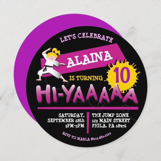 Karate Anniversaire Invitation Red Invitation (Devant / Derrière)