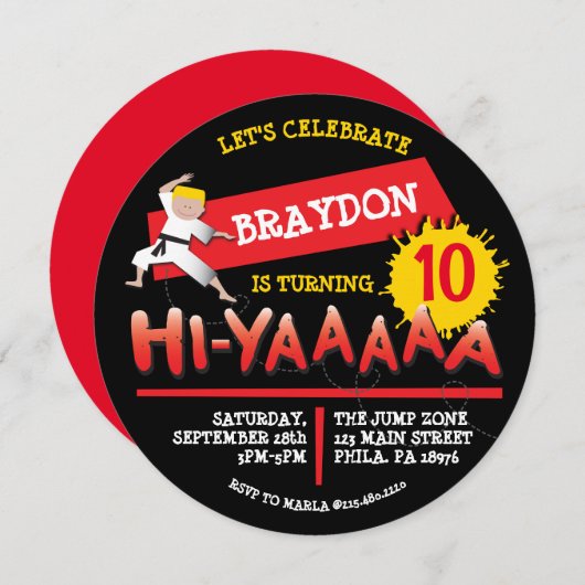 Karate Anniversaire Invitation Red Invitation (Devant / Derrière)