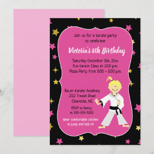 Karate Birthday Invitation Girl Black Belt Kaart