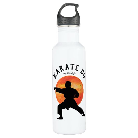 Karate Black figine Name Modern Trendy Sporty Waterfles (Voorkant)