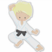 Karate Boy, Cute Boy, Black Belt, Blond haar Sticker (Voorkant)