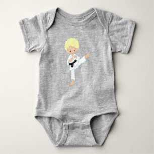 Karate Boy, Cute Boy, Blond Hair, Zwarte Band Romper