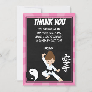 Karate Brown Hair Girl Party Carte de remerciement
