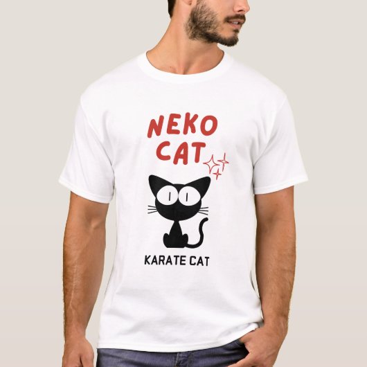 KARATE CAT BLACK CAT NEKO T-SHIRT (Voorkant)