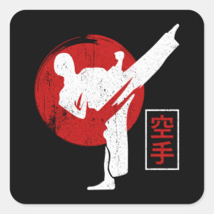 Karate Fighter Black Belt Karate Kick Vierkante Sticker