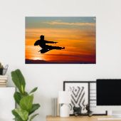 Karate frappe au lever du soleil, affiche (Bureau à domicile)