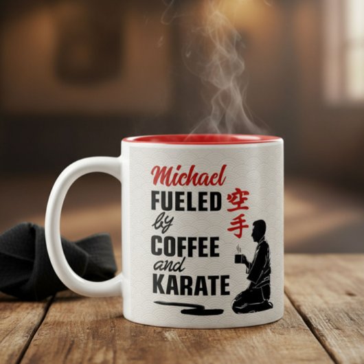Karate - fueled by coffee and karate. tweekleurige koffiemok