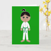Karate Girl feliciteert de Groene Belt Kaart (Gele Bloem)