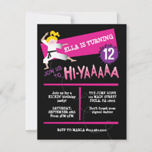 Karate Girl Kick Pink Anniversaire Invitation