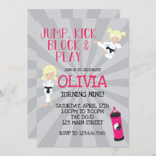 Karate Girl Pink Martial Arts Invitation Anniversa