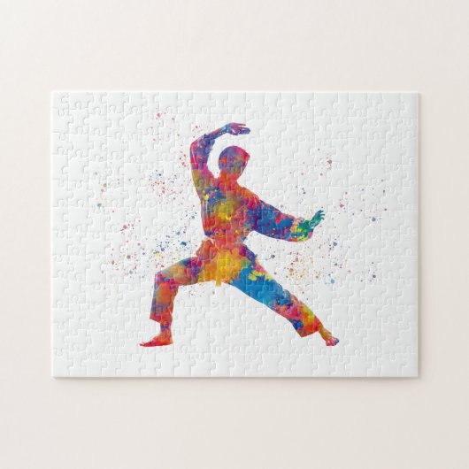 Karate in watercolor legpuzzel (Horizontaal)