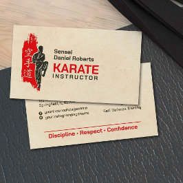 Karate instructeur - Kanji en karateka silhouet Visitekaartje