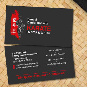 Karate instructeur - Kanji en karateka silhouet Visitekaartje