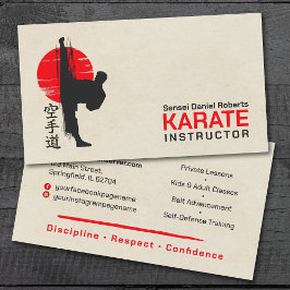 Karate instructeur - Kanji en karateka silhouet Visitekaartje