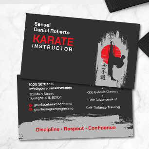 Karate-instructeur - Kanji en karateka-silhouet  Visitekaartje